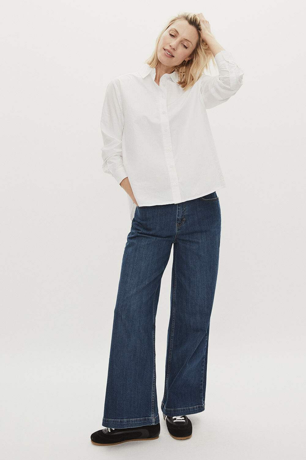 Imma Shirt - White, Passang Trousers - Blue Denim